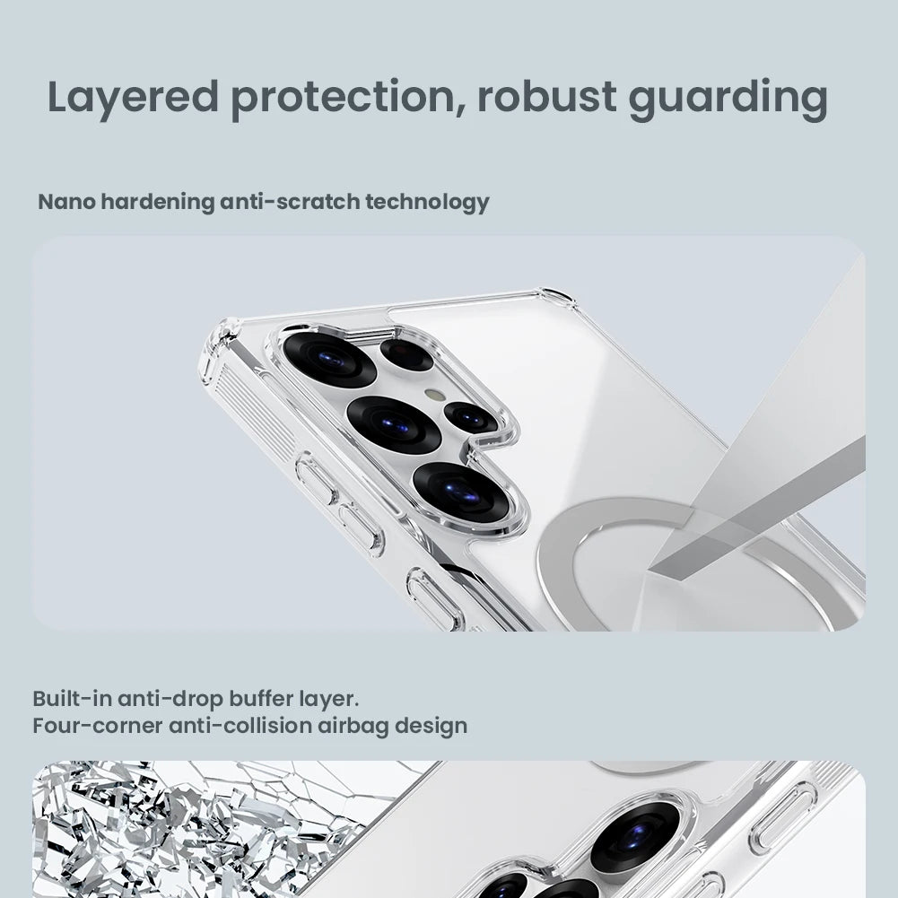 Nature Pro Magnetic Transparent Case for Samsung Galaxy S26 Ultra / S26 Plus / S25 Ultra / S24 Ultra – PC + TPU Frame Protective Cover