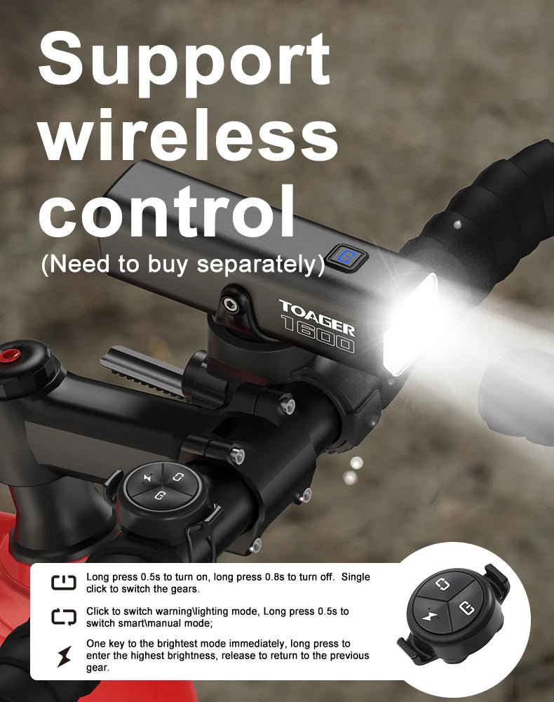 1600LM Bike Light Front Lamp TypeC Rechargeable LED 21700 5000mAh Bicycle Light Waterproof Headlight Bike Accessories