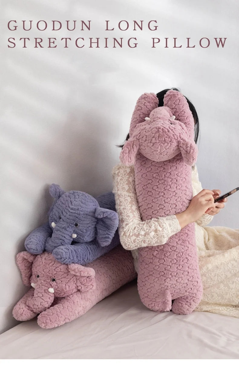 Large Elephant Body Pillow Long Sleeping Cushion Cute Stuffed Animal Elephant Decorative Body Pillow Chair Back Cushion Decor