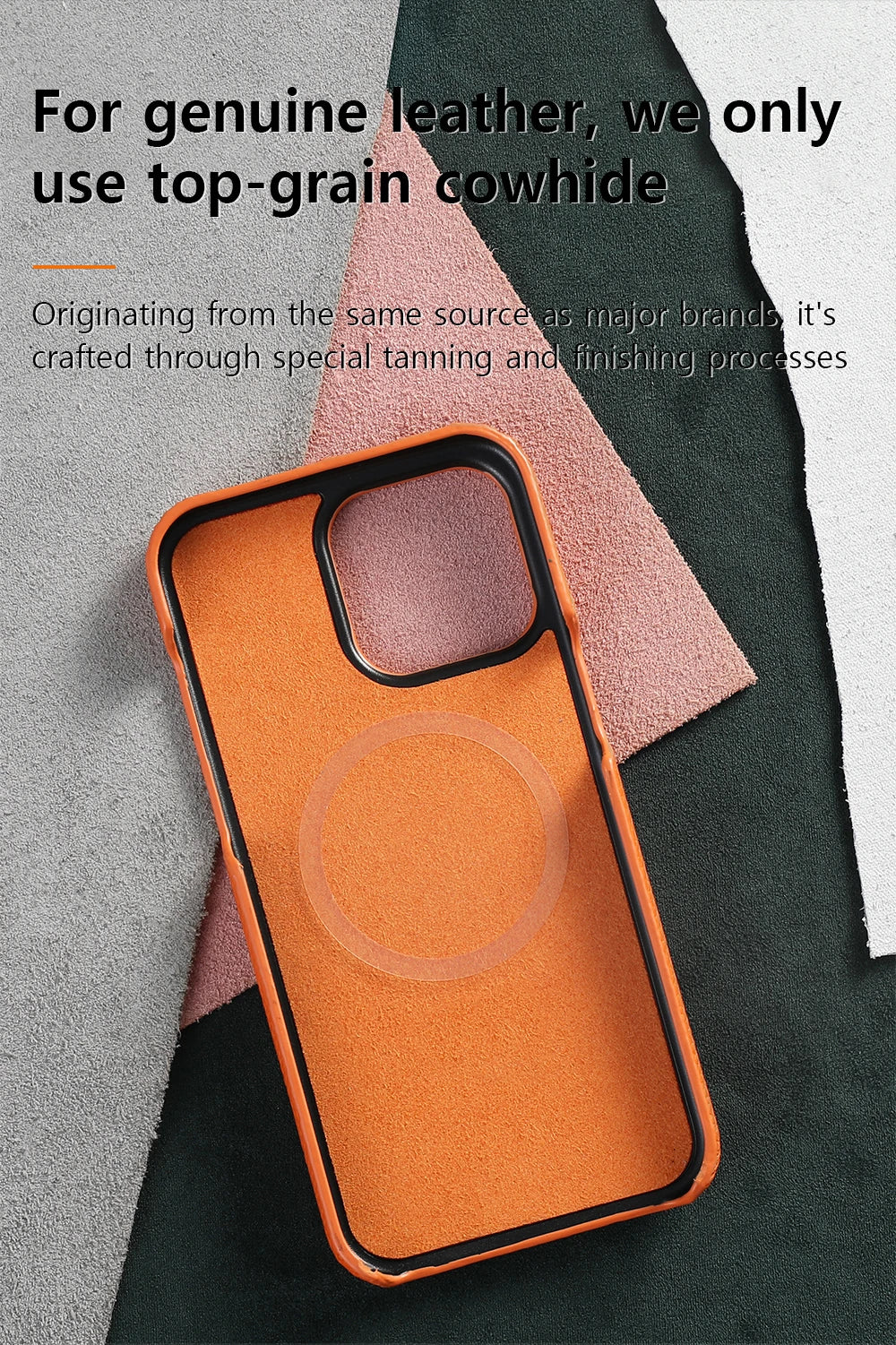 for Magsafe Case for iPhone 15 16 Pro Max Promax 16Pro Natural Cowhide Lychee Leather  Protector Luxury Phone Back Cover