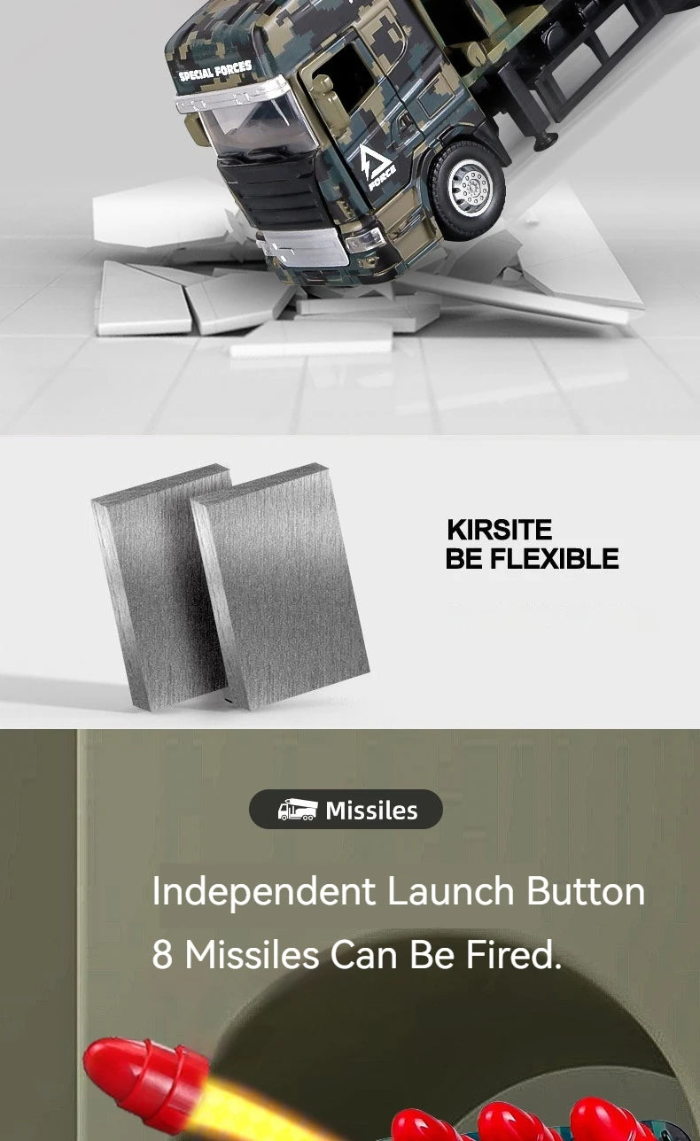 1/32 Missile Rocket Launcher Model Car Toy Metal Body Rubber Doors Opened Military Alloy Vehicle Models Ornaments Gifts for Boys