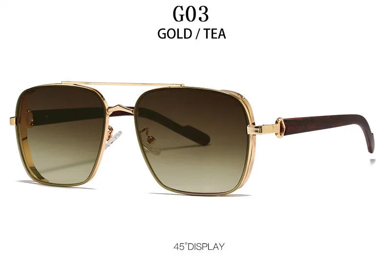 Vintage Square Wooden Frame Sunglasses With UV400 Protection