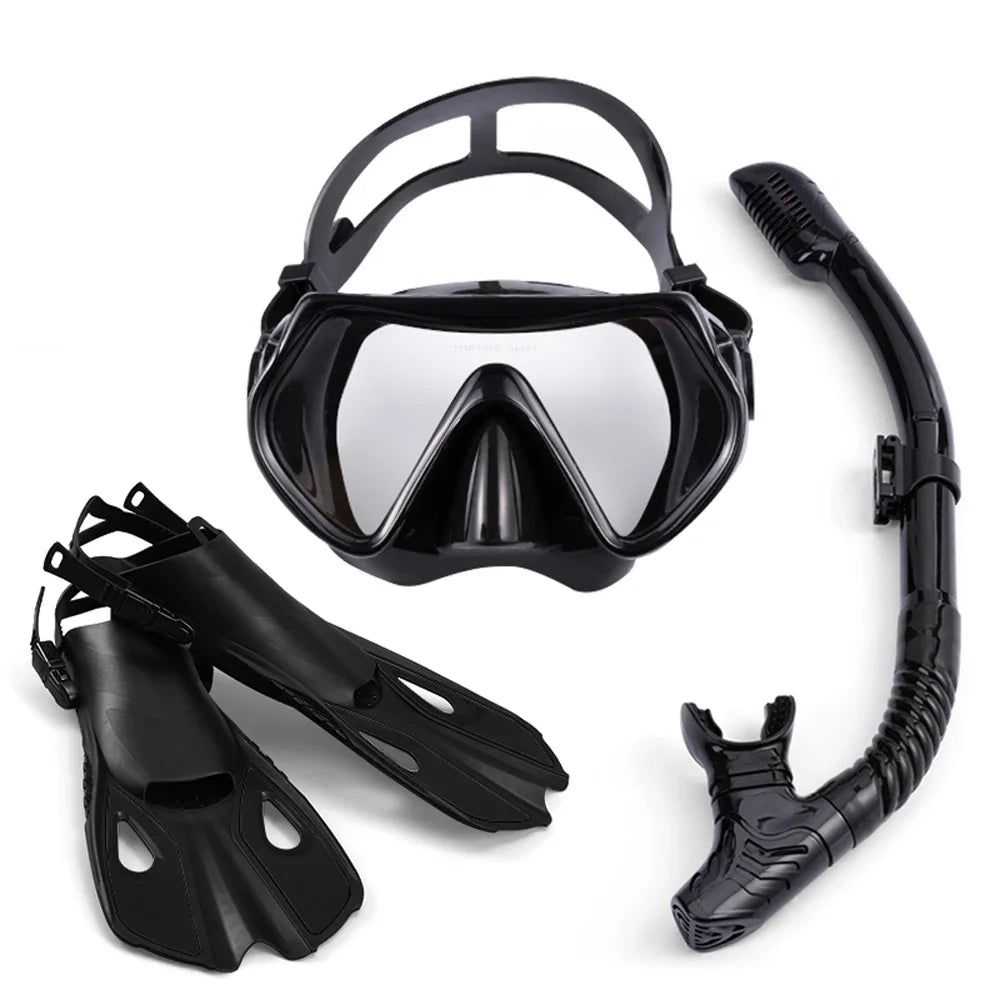 Snorkeling Equipment Panoramic Wide-angle Snorkeling Mask Professional Diving Mask and Snorkel Fin Fins Snorkeling Flipper