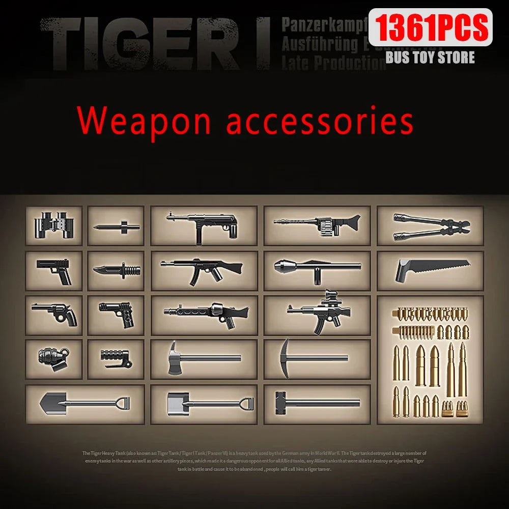 Tiger I Heavy Tank WW2 Military Tanks Army Weapons Soldiers Bricks s Building Blocks KV-2 Panther Toys  Gift 100233