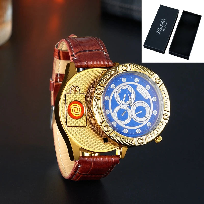 Rechargeable Metal Creative Watch Lighter Cool Trend Tungsten Filament Cigarette Lighter Men's Gift Cigarette Accessories