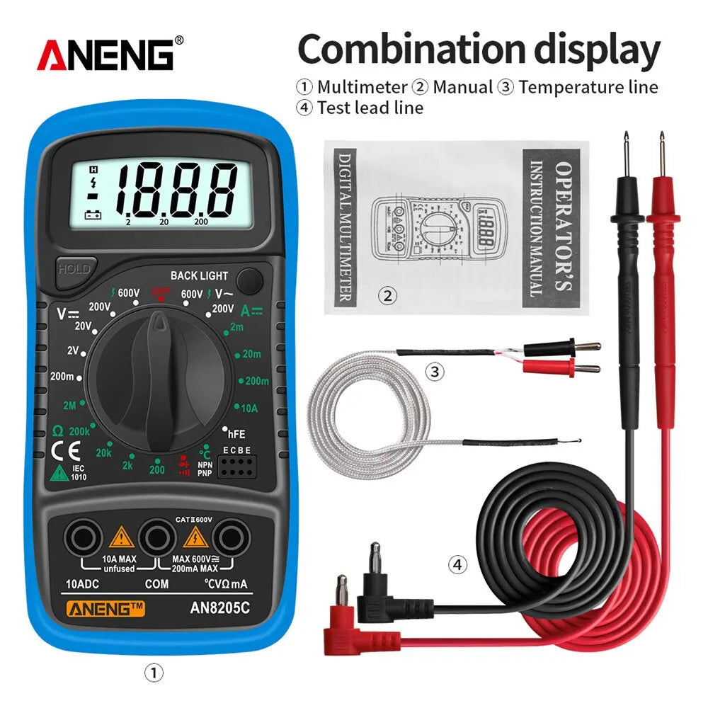 Digital Multimeter AC/DC Ammeter Volt Ohm Multimetro Tester Meter With Thermocouple LCD Backlight Portable