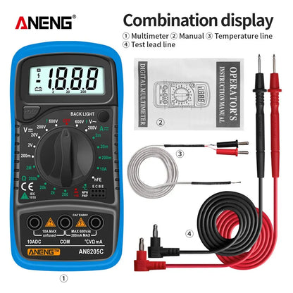 Digital Multimeter AC/DC Ammeter Volt Ohm Multimetro Tester Meter With Thermocouple LCD Backlight Portable