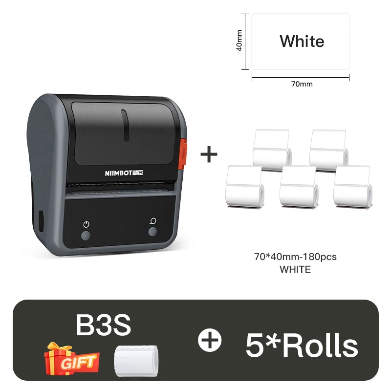 B3S Thermal Label Printer, Bluetooth Wireless Barcode Sticker Maker 20–75mm, Portable Inkless Label Printer for Jewelry, Clothing & Business
