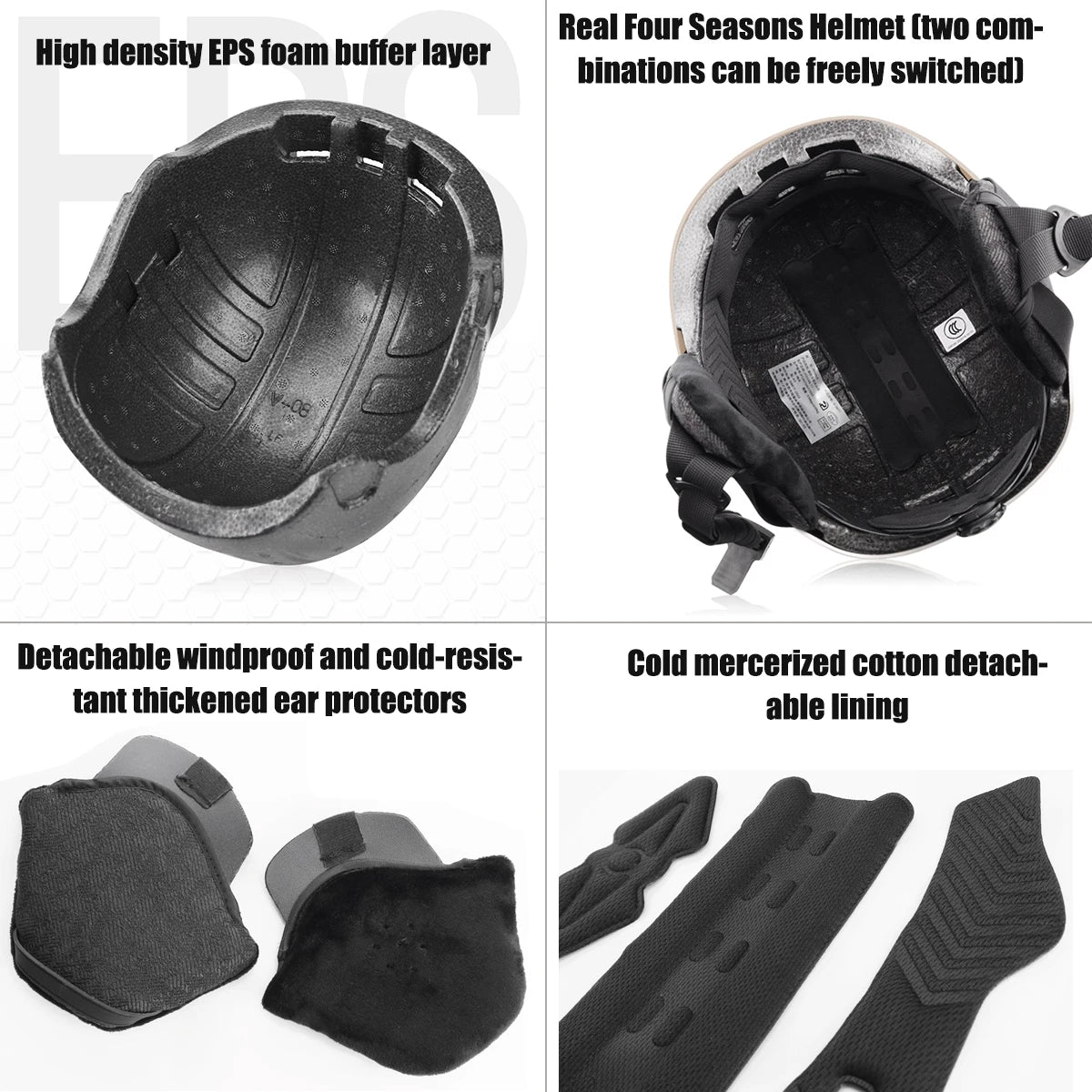 Adult Cycling Helmet With Goggles Ear Protection And Removable Lining