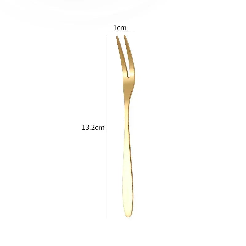 10pcs Stainless Steel Fruit Fork Small Toothpick Multifunctional Fruit Stick Gold Moon Cake Knife Food Picks Kitchen Accessories