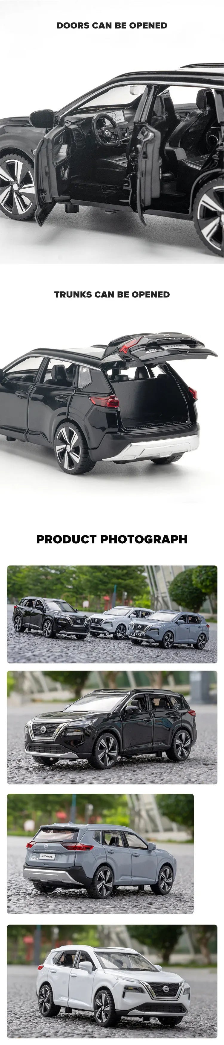 1/32 Scale X-Trail Toy Car Model Alloy Diecast Pull Back Model Vehicle with Sound Light Boys Festival Toy Gift Collection