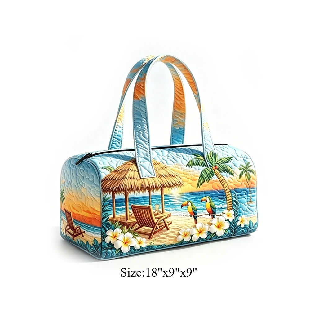 Quilted Duffel Bag Weekender Bag Cute Cat Tropical Floral Print Carry On Luggage Lightweight Bags for Beach Vacation Party Sport