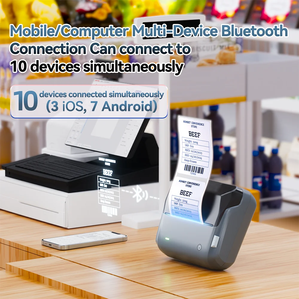 B4 Thermal Label Printer 110mm, Bluetooth Wireless Wide Label Maker, Inkless Barcode & Shipping Label Printer