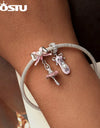 925 Sterling Silver Princess Pink Bear Bead Ballet Girl Charm Shoe Bow Pendant