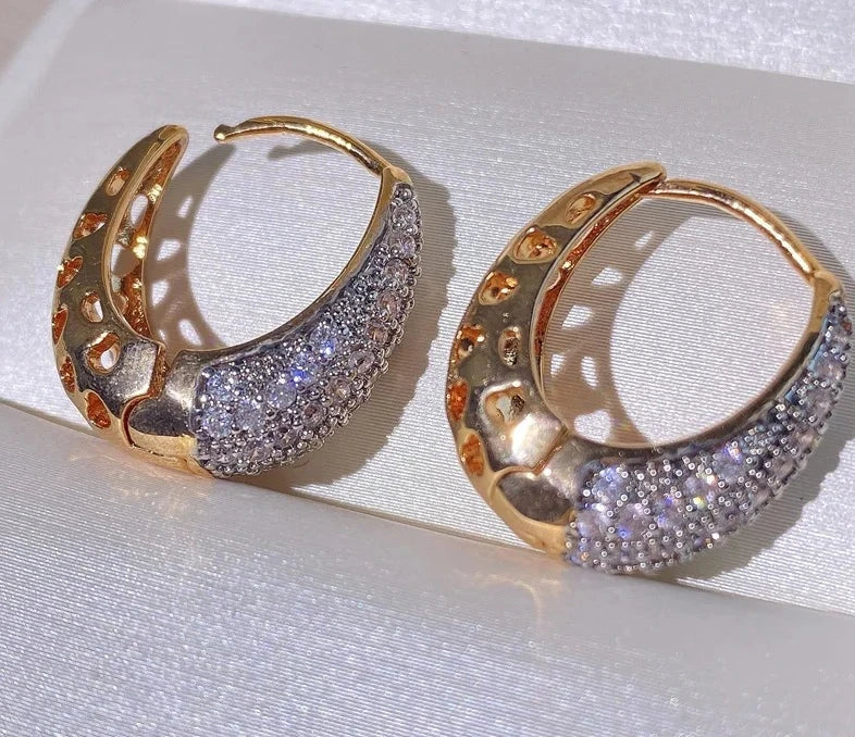 Luxury Gold Color U Hoop Earrings for Women Fashion Double Sided Cubic Zirconia Micro Inlay Earring