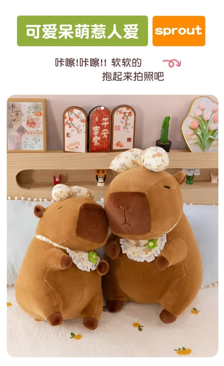 55cm Kawaii Capybara Plush Toy Cartoon with Bow Apron Stuffed Doll Large Cute Baby Gift Kids Birthday Xmas High Quality