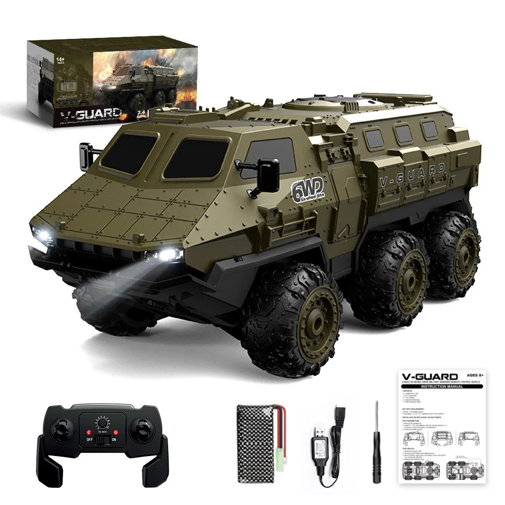 6WD Armored RC Car Simulation Military Transport Truck 360° Stunt High-speed Climbing 2.4G Remote Control Model Boy Toy