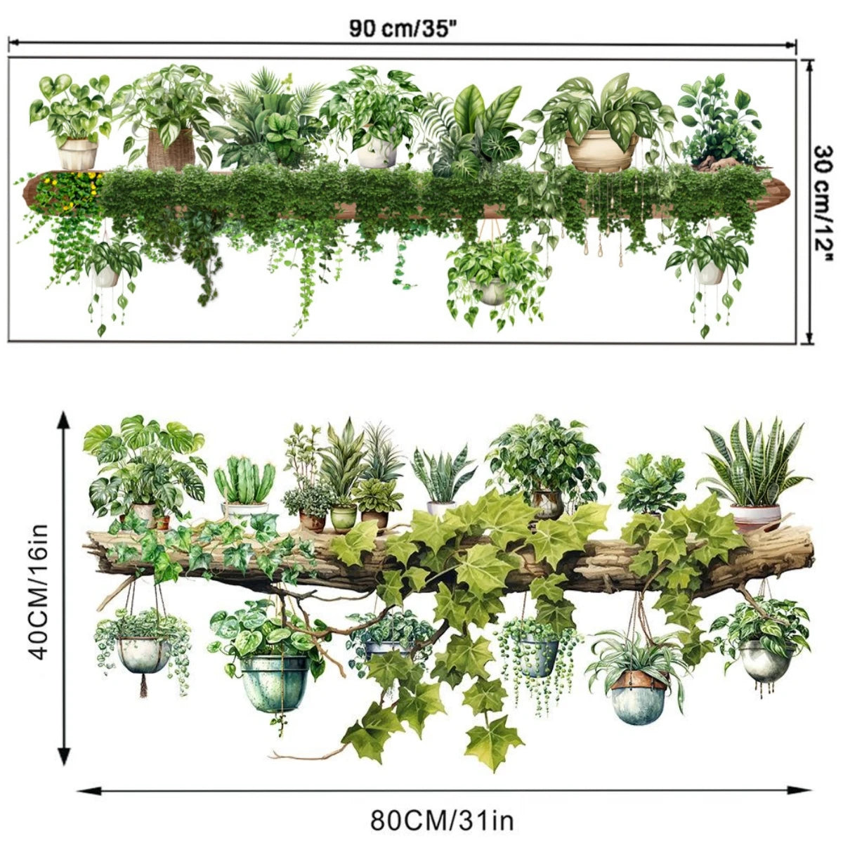 Green Vine Dill Leaves Flower Hanging Basket Wall Stickers Bedroom Dining Living Room Kitchen Green Plant Home Decor Wall Decals