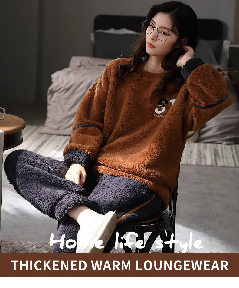 Women’s Winter Flannel Pajama Set – Warm, Thick Coral Fleece 2-Piece Loungewear