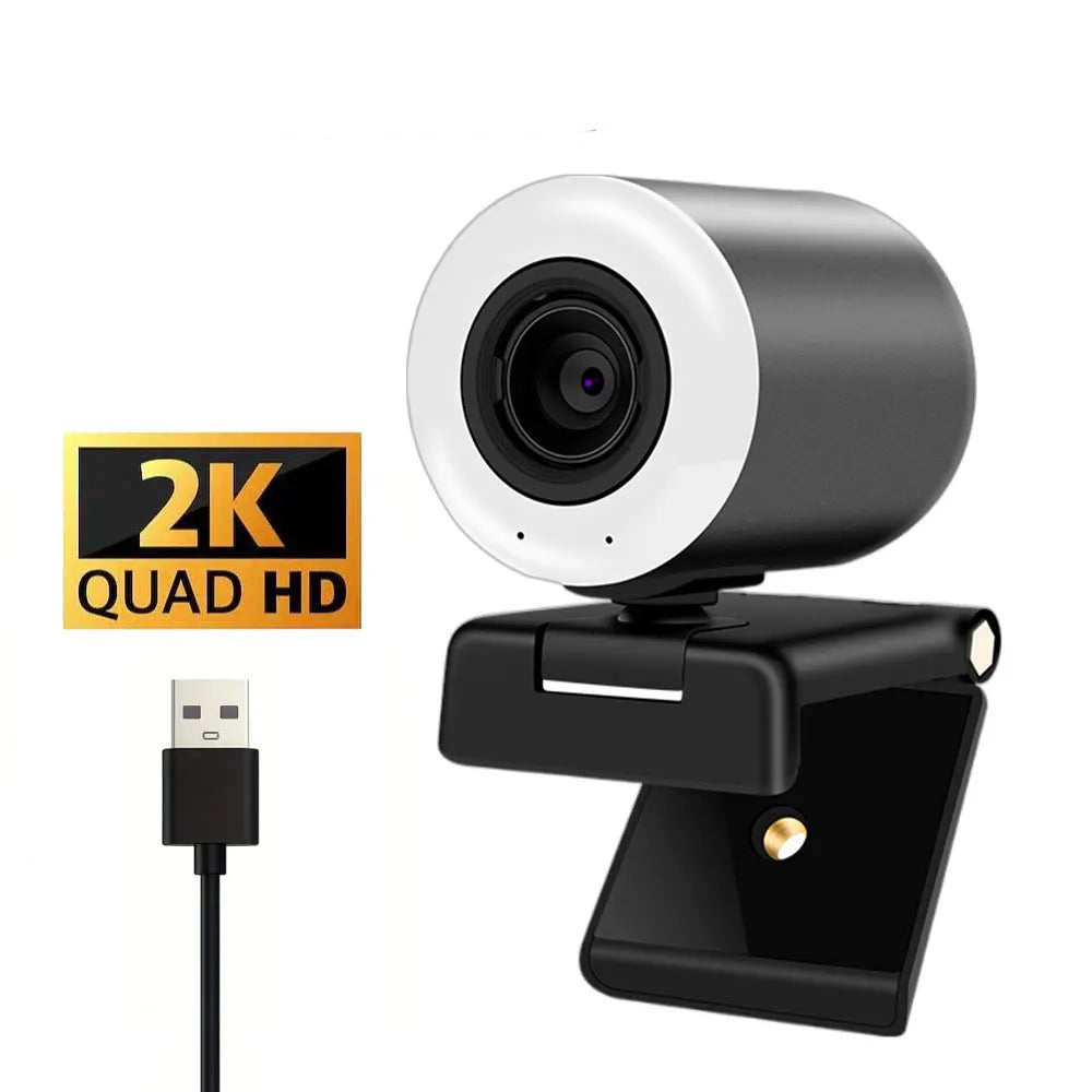 2K Streaming Webcam with Ring Light Autofocus Living Stream Camera 1080P USB Camera with Mics for Tiktok/YouTube Live Broadcast
