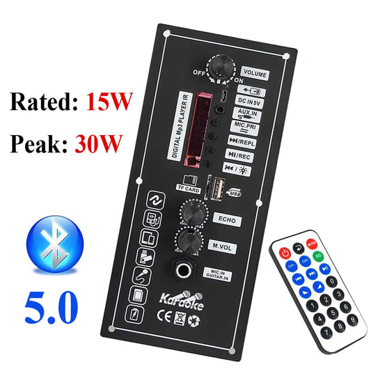30W Bluetooth 5.0 Amplifier Board with USB TF Card MP3 Decoder and Remote Control