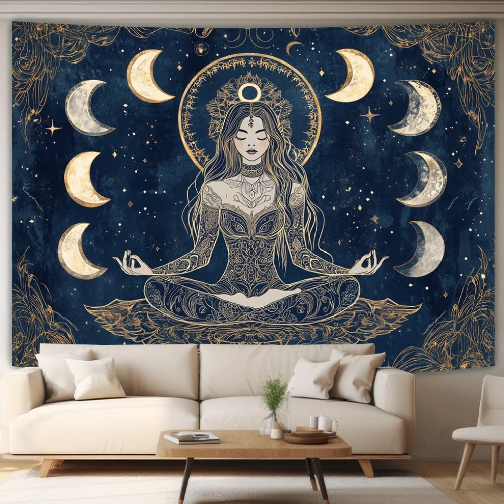 Moonlight Witch Meditation Tapestry Starry Moon Meditation Space Bohemian Style Bedroom & Living Room Decor