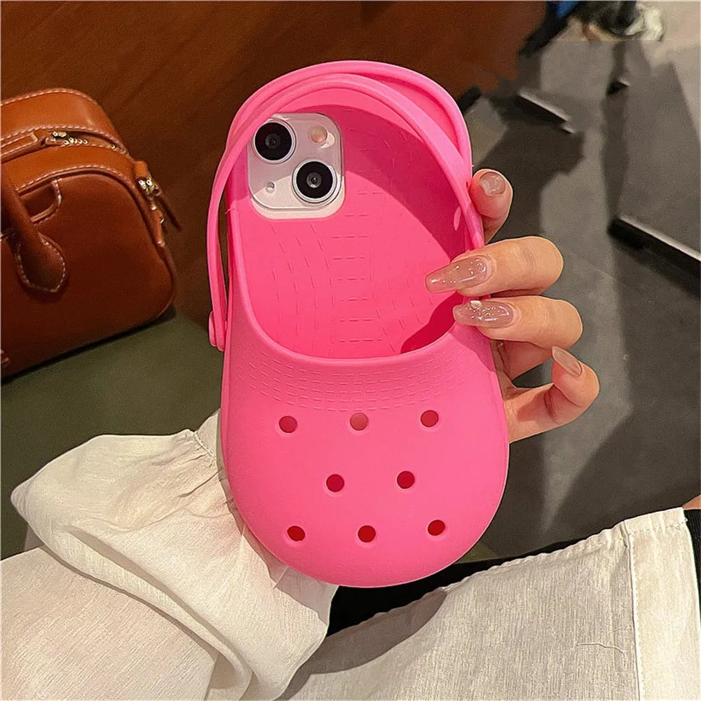 INS Cute Funny Hole Slippers Phone Case For iPhone 15 13 14 Pro Max Creative Summer Camera Protection Soft Silicon Cover