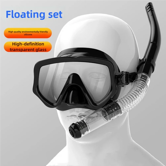 Dry Snorkel Set Diving Mask For Adults Tempered Glass Professional Panoramic Snorkeling Gear Swimming Training Snorkel Kit