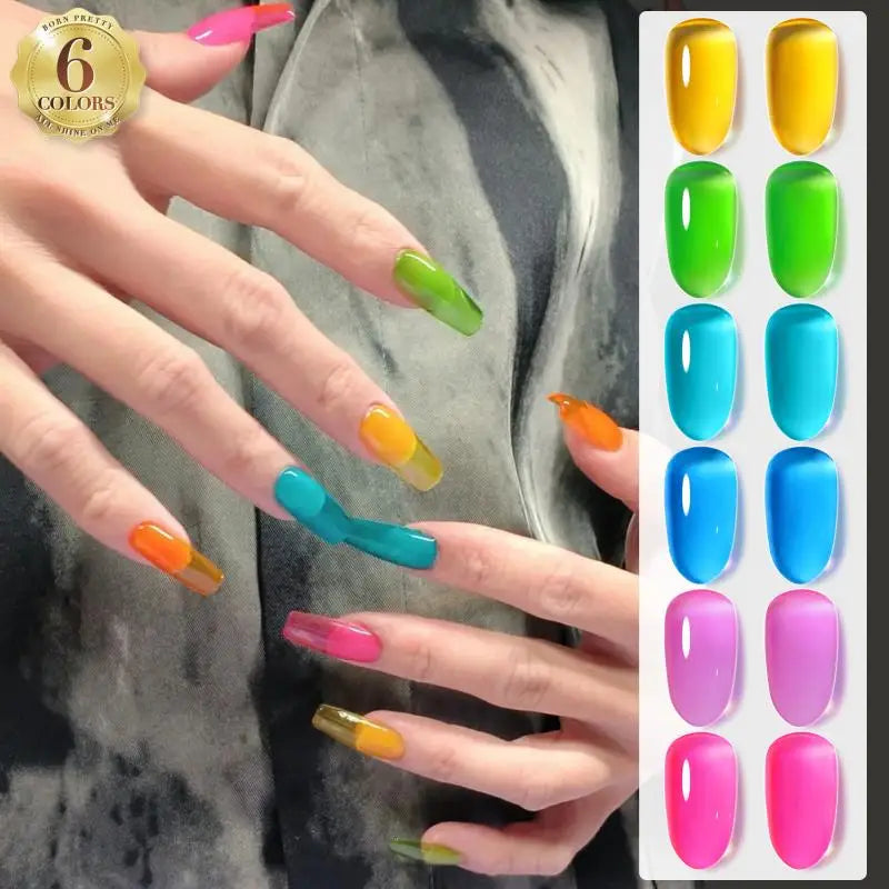 7ml 6Pcs Soda Ice Jelly Gel Nail Polish Set Gorgeous Color Full Coverage Semi Permanent Varnish Soak Off UV Gel