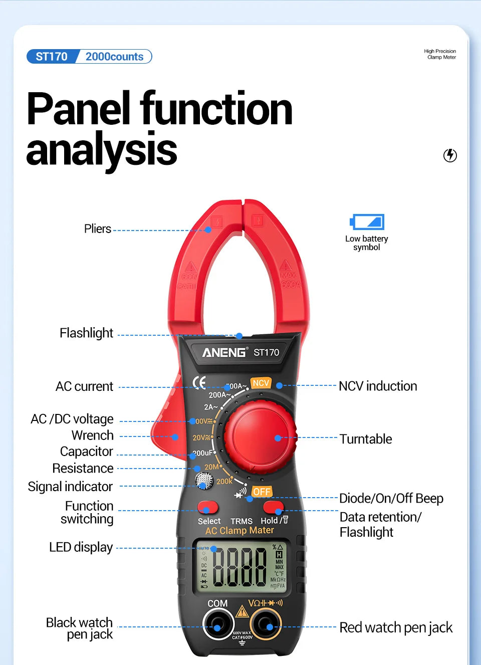 Clamp Meter Multimeter With HD Backlight Display Screen Mini Amperimetric Clamp Tester Noncontact Electrician Tools