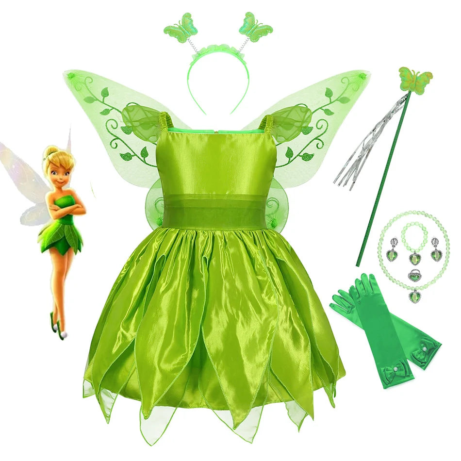 Tinker Bell Costume Kids Green Tinkerbell Fancy Dress Fairy Princess Cosplay Christmas Carnival Party