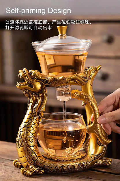 Dragon Glass Teapot Magnetic Diversion Rotating Cover Bowl Water Tea Cup Purer Oolong Drinkware Tea