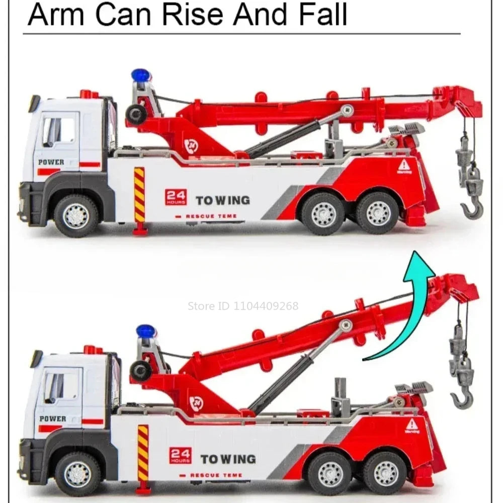 1:32 Double Hook Obstacle Clearing Car Garbage Truck Model Toy Metal Diecast Pull Back Engineering Vehicle Models Boys Gifts
