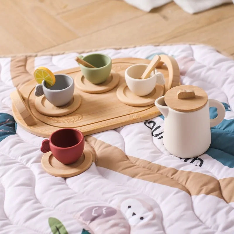 Baby Wooden Montessori Toys Playing House Afternoon Tea Set Model Puzzle Toys For Baby Birthday Toy Numbers Blocks Learning Toy