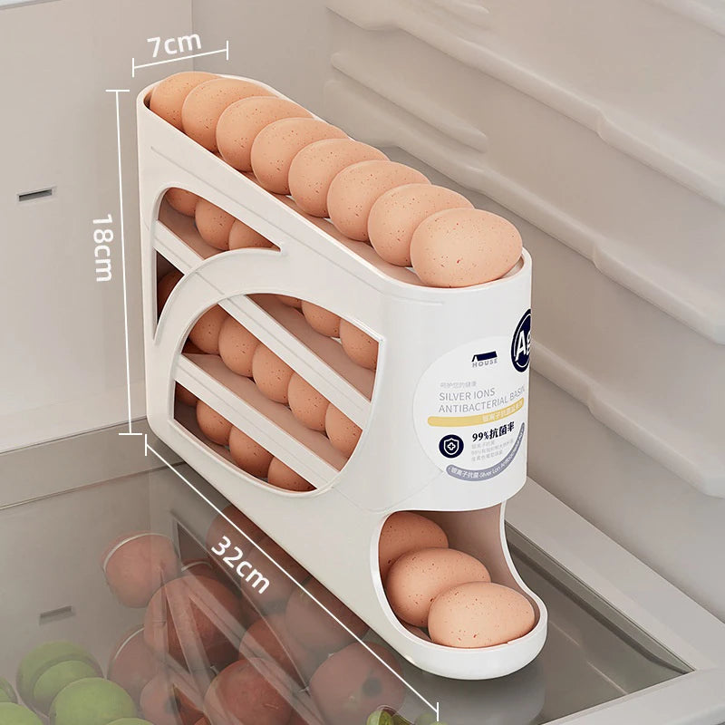 4-Layer Automatic Rolling Egg Holder Rack – Refrigerator Egg Storage Box Kitchen Organizer