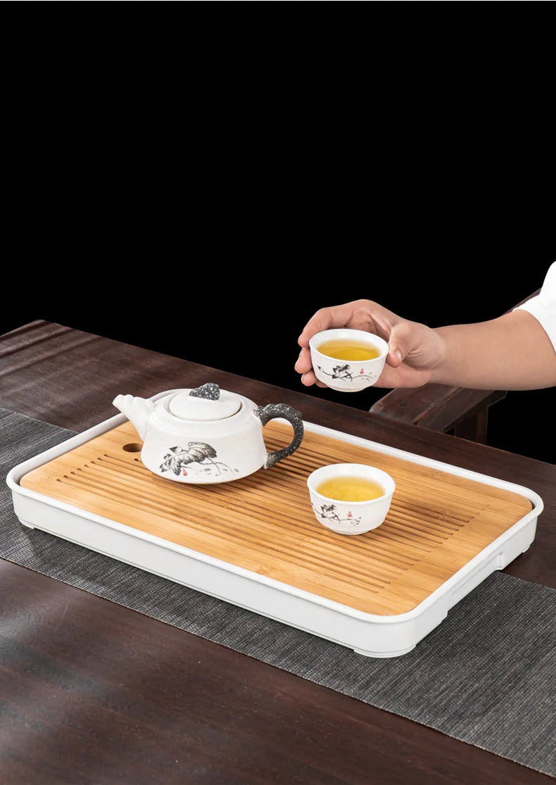 Bamboo Tea Tray Home Living Room Kungfu Tea Set Small Tea Tray Draining Dry Soaking Table Storage Wet And Dry Use