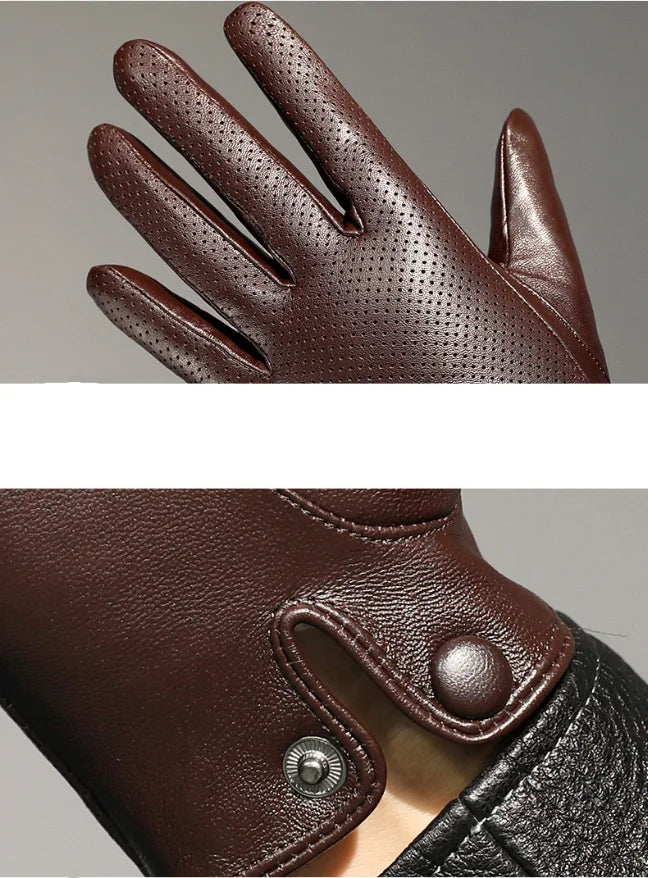 Autumn Men style Business Sheepskin Leather Gloves Winter Full Finger Touch Screen Black Gloves Riding Motorcycle Gloves