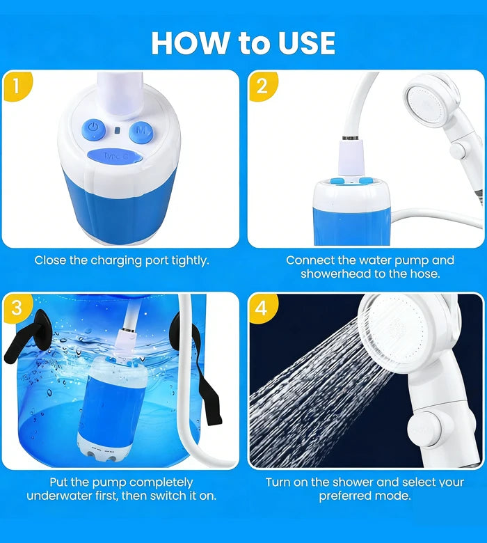 Portable Rechargeable Electric Camping Shower Kit with Dual Shower Heads