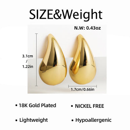 Vintage Gold Plated Chunky Dome Drop Earrings for Women Glossy Stainless Steel Thick Teardrop Earrings