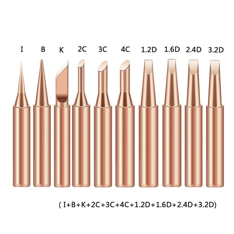 10Pcs Soldering Iron Tip Pure Copper 900M Soldering Iron Head Set Inside Hot Bare Copper Electric Soldering Iron Welding Tools