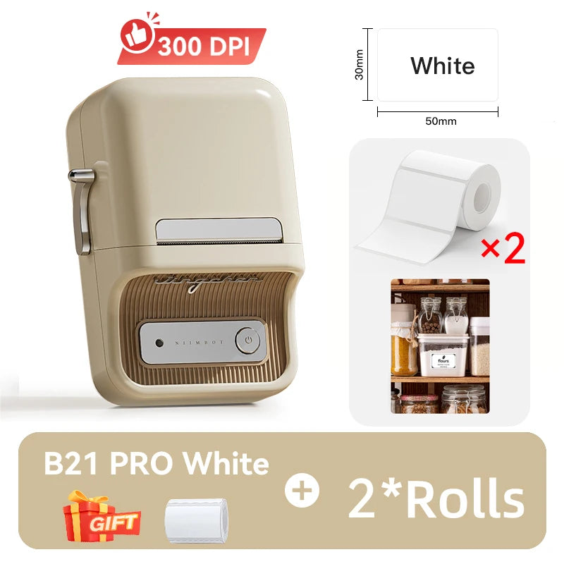 B21 / B21 Pro Thermal Label Printer, Bluetooth Wireless Sticker Maker 20–50mm, Portable Inkless Barcode Label Printer for Office & Retail