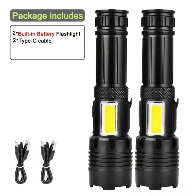 High Power Rechargeable LED Flashlight With COB Side Light And Zoom