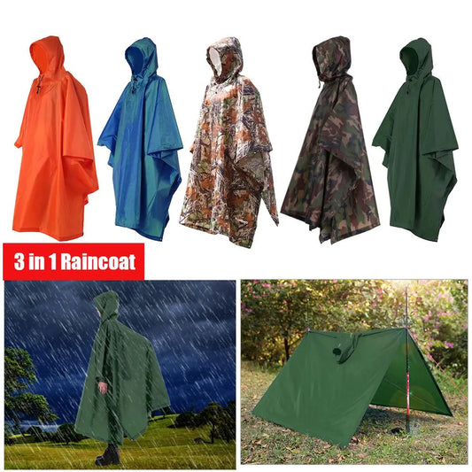 Three in One Waterproof Rain Poncho with Backpack Cover for Hiking and Camping