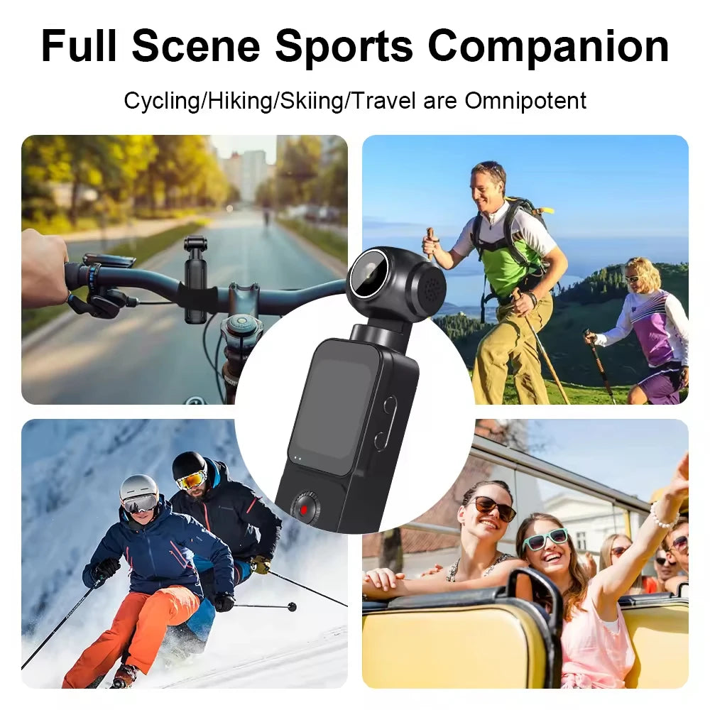 4K Pocket Action Camera 270° Auto Rotatable Stabilization Touch Screen Sports DV Bodycam 4X Zoom Portable Digital Video Recorder