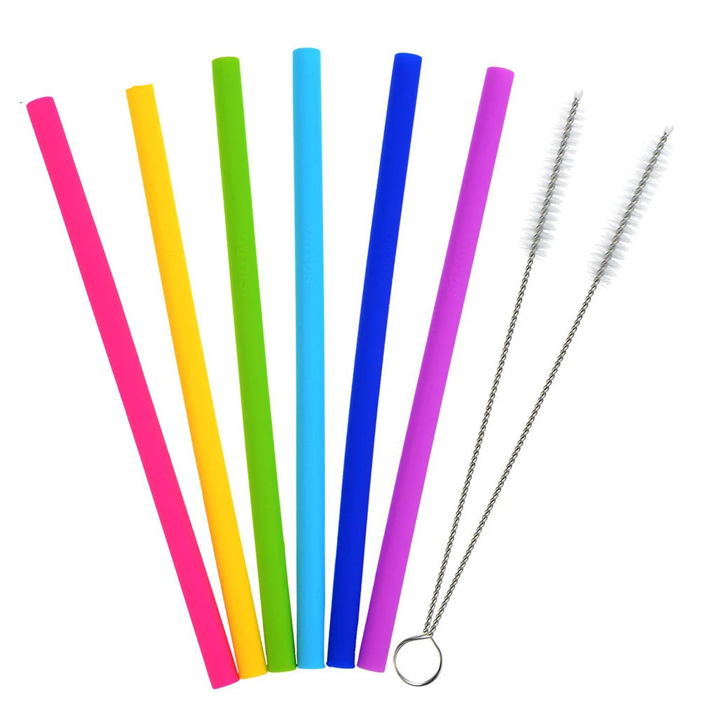 6 Pieces/Set Reusable Silicone Straws Set Extra Long Flexible Straws Colored Folding Straw Cleanable Bar Accessories