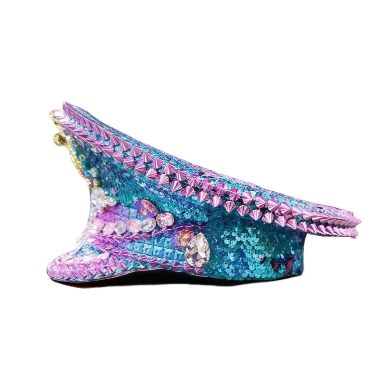 Bling Captain Hat Rhinestone Captains Hat for Men Handmade Steampunk Hat Burning Man Ramadan Masquerade HongLuan Summer Cap