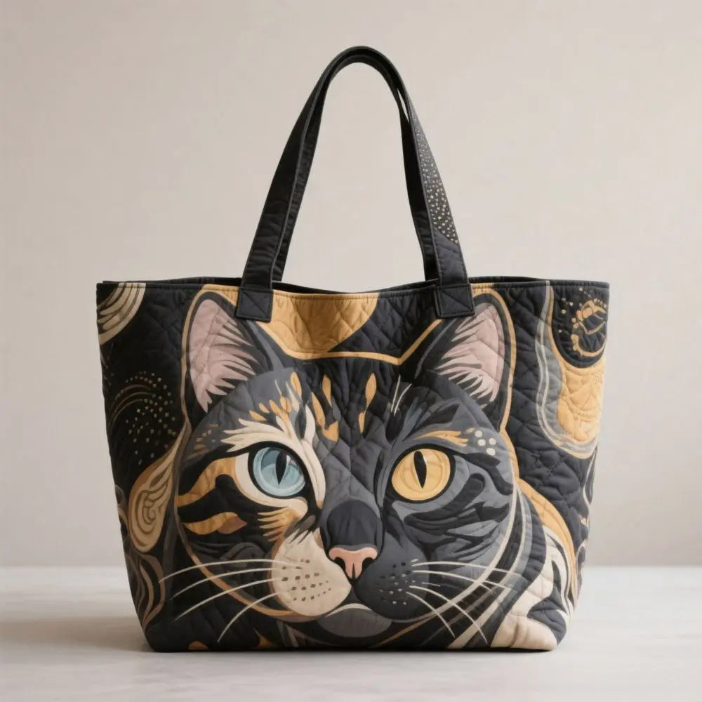 Vintage Quilted Canvas Tote Bag Large Capacity 3D Printed Shopping Handbag