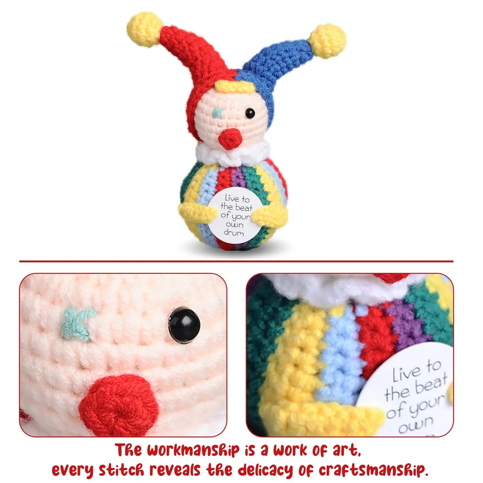 2 Pcs Funny Positive Crochet Clown Doll With Card Emotional Support Handmade Knitted Mini Clown Gifts Halloween Christmas Home Decor