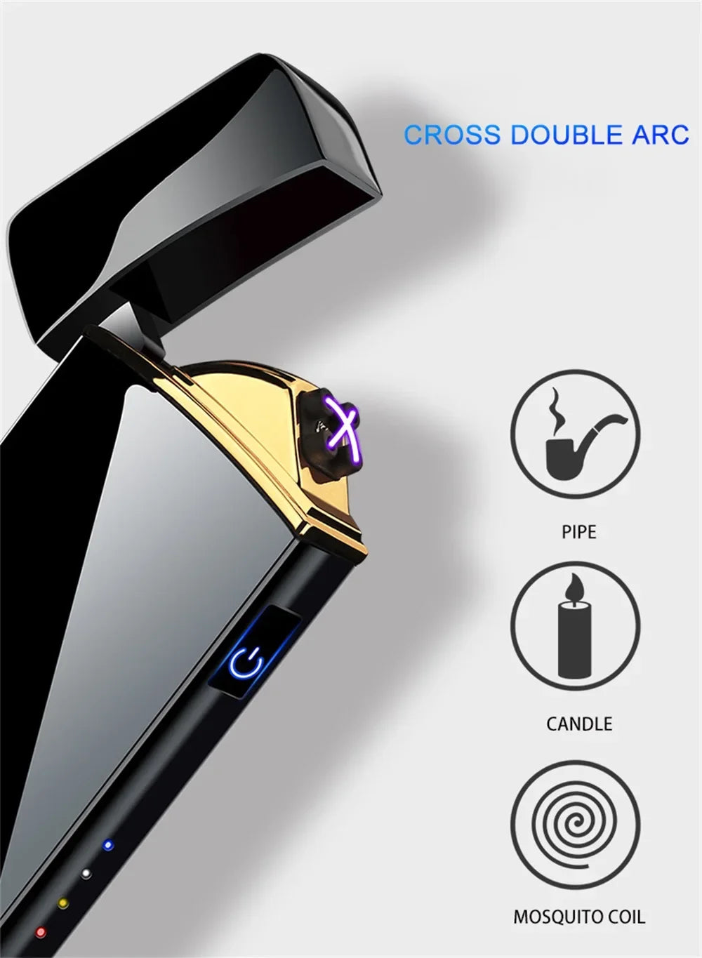 Electronic Lighter, Intellignet Touch Ignition, Metal Windproof, Dual Arc Flameless, Rechargeable USB Lighter, LED Power Display