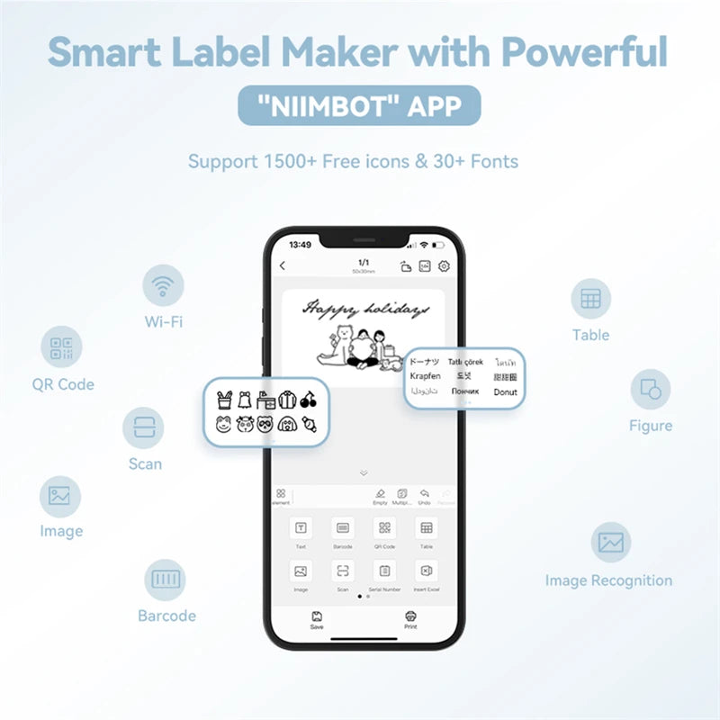 B1 Thermal Label Printer, Bluetooth Portable Sticker Maker 20–50mm, Inkless Barcode Price Tag Label Machine for Business & Food